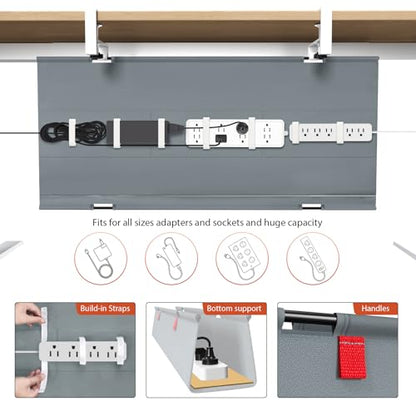 Univivi No Drill Under Desk Cable Management Tray, 36 inch Cable Management - color: Grey, size: 36"L x 5.5"W