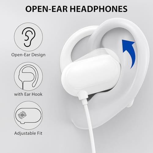 Open Ear Headphone Wired for iPhone 17 Air 16 15 18 Duo Pro Max Plus/iPad - color: White