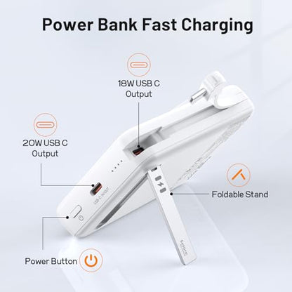 MagSafe Portable Charger 10000mAh PD 20W Fast Charging Magnetic Power Bank - color: White