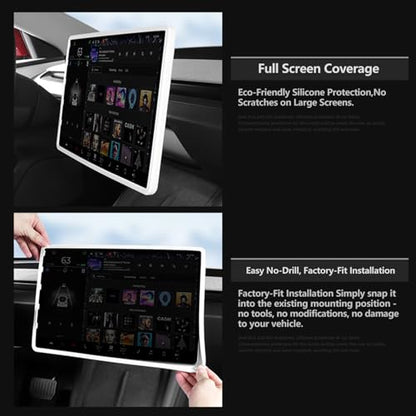 Car Touchscreen Anti-Scratch Protective Frame Cover Compatible with Tesla Model Y/3 Juniper 2025 Full Coverage Accessories(White) - color: White