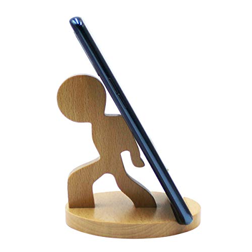 Cute Boy Cell Phone Holder Stand Wooden Smartphone Desk Holder for Mobile Phones Animal Phone Stand Desk Ornament - color: tai chi