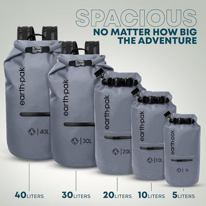 Earth Pak Waterproof Dry Bag with Zippered Pocket - Waterproof Dry Bag Backpack Keeps Gear Dry - color: Gray, size: 10L