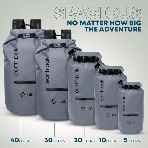 Earth Pak Waterproof Dry Bag with Zippered Pocket - Waterproof Dry Bag Backpack Keeps Gear Dry - color: Gray, size: 20L