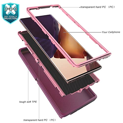 YmhxcY Note 20 Ultra Case with Self Healing Flexible TPU Film[2 Pack] and Camera Lens Screen Protective Film[2 Pack], Heavy Protection Cover for Galaxy Note 20 Ultra-Wine Red and Rose Pink - color: SF-Wine Red/Rose Pink