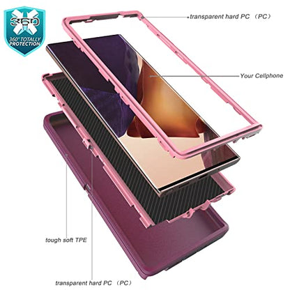 YmhxcY Note 20 Ultra Case with Self Healing Flexible TPU Film[2 Pack] and Camera Lens Screen Protective Film[2 Pack], Heavy Protection Cover for Galaxy Note 20 Ultra-Wine Red and Rose Pink - color: SF-Wine Red/Rose Pink