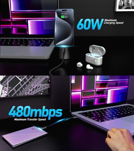 Futurizta Tech® Zeus-X Short USB-C to USB-C Cable 2 Packs (0.33ft/0.1m) 60W 20V/3A Type-C Fast Charging Cable QC3.0 QC4.0 Compatible with Samsung, Google Pixel, iPad Pro, DAC, SSD