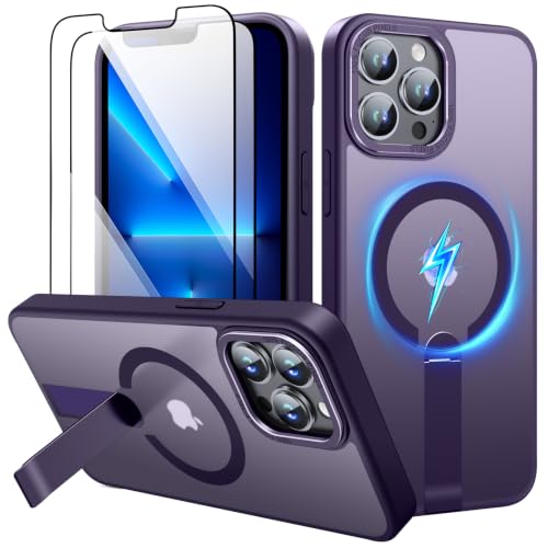 Magnetic for iPhone 13 Pro Max Case/iPhone 12 Pro Max Case with Screen Protector[2 Packs], Compatible with MagSafe, Adjustable Stand, Matte-Clear Slim Case for iPhone 13 Max Pro, Purple - color: Purple, size: iPhone 12/13 Pro Max 6.7"
