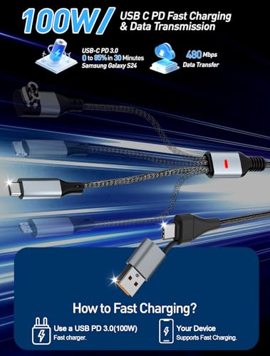 100W Multi Charging Cable for Garmin Watch - 10ft Multiple USB Fast Charging Cord with USB-C (100W), Lightning, Micro-USB & Garmin Watch Charger, Braided for iPhone 17-6, iPad, Android, Laptop