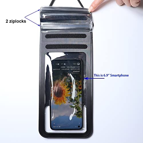 Waterproof Phone Pouch,IPX8 Waterproof Phone Case Bag Holder for iPhone 14 Pro Max/14 Plus/13/13 Pro Max/12/12 Pro Max/11/11 Pro Max/Xs Max/XR Samsung up to 6.9" for Kayaking Swimming(Black) - color: Black to 6.9"