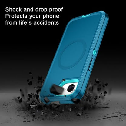 I-HONVA for iPhone 16e Case [Compatible with MagSafe] Shockproof 3-Layer Full Body Protection [Without Screen Protector] Rugged Heavy Duty Cover Case for Apple iPhone 16e 6.1",Turquoise - color: Turquoise