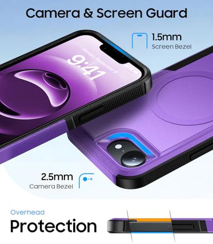 Magnetic for iPhone 17e Case Dual-Layer Shockproof Purple | Military-Grade Heavy Duty Protection, Fit for Magsafe, Matte Finish Scratch Resistant Anti-Fingerprint Anti-Slip Phone Cover - color: Purple