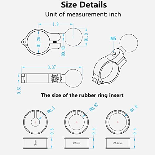 BRCOVAN 5 Pack, Aluminum Alloy Handlebar Mount Base with 1'' TPU Ball - style: R3-Set of 5