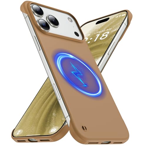 GRECAZO Magnetic Slim Frameless Case for iPhone 17 Pro Max, Mocha Brown | Compatible with MagSafe, Soft-Touch Matte Hard PC Cover, Ultra Thin Lightweight Minimalist, Pull Ring Lanyard, 6.9-Inch - color: Mocha Brown, size: iPhone 17 Pro Max