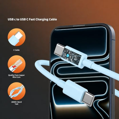 Fast Charger for iPhone 17 Pro Max, Super Fast USB C (6+6+10) FT Cables - color: Blue