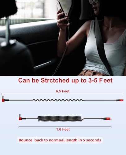 90 Degree USB A to USB C Cable, Coiled, 3FT&6FT USB C Cable for Car-Red - color: Red, size: 3FT+6FT
