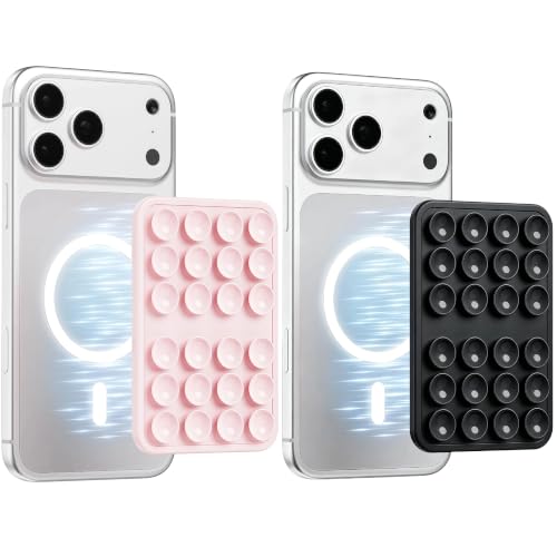 (2 Pack) Magnetic Suction Sticky Phone Grip for Magsafe, Pink & Black - color: Light Pink & Black