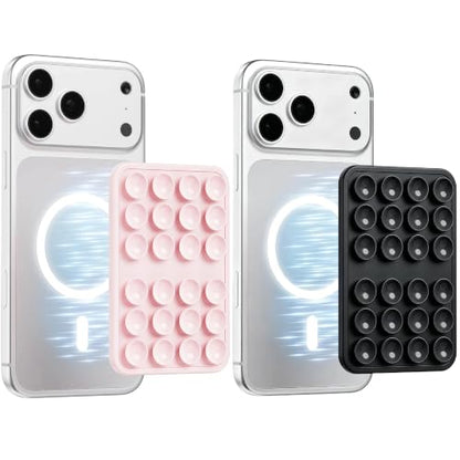 (2 Pack) Magnetic Suction Sticky Phone Grip for Magsafe, Pink & Black - color: Light Pink & Black