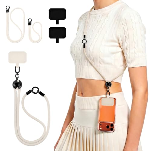 Untvie 2026 Latest Patented 3-in-1 Phone Lanyard: Crossbody + Wrist + Necklace Modes | Dual-Length Adjustable Strap with Tech Bead + 3 Universal Phone Tabs (Off-white) - color: Off-white