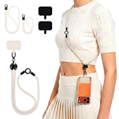 Untvie 2026 Latest Patented 3-in-1 Phone Lanyard: Crossbody + Wrist + Necklace Modes | Dual-Length Adjustable Strap with Tech Bead + 3 Universal Phone Tabs (Off-white) - color: Off-white