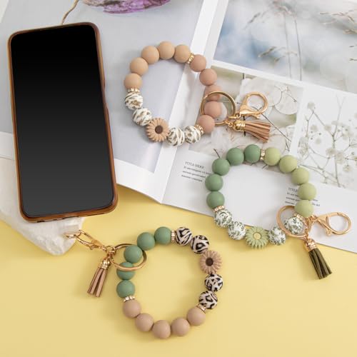 Silicone Beaded Phone Wrist Strap, Phone Wristlet Strap with Tether Tab, Elastic Hands-Free Daisy Wristlet Bracelet(Leopard) - color: Daisy Leopard