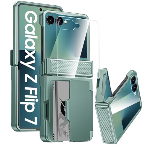 GooseBox for Samsung Galaxy Z Flip 7 Case Wallet RFID Card Holder&Hinge Protection&HD Screen Protector, Full Body Shockproof Cover for Galaxy Z Flip 7(Mint Green) - color: Mint Green