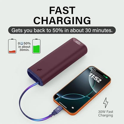 Nimble Champ Stretch Portable Charger with USB-C Cable, 10000mAh Power Bank - color: Dark Cherry