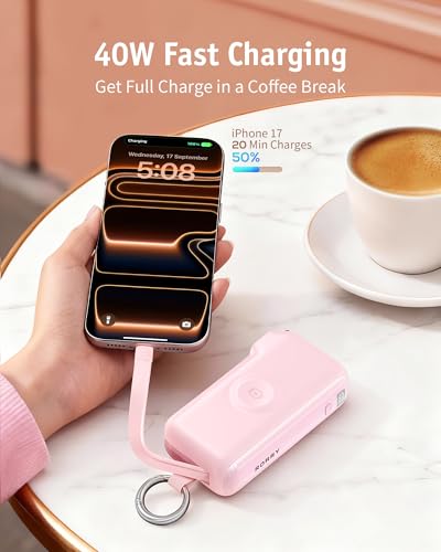 RORRY Flow Portable Charger 10000mAh 40W Wall Plug Power Bank Battery Pack - color: Pink