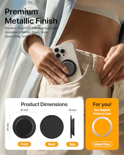 Sinjimoru Magnetic Phone Grip for MagSafe, Kick-Out Ring Stand, Black - color: Black