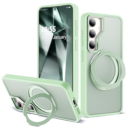 Compatible with Samsung Galaxy S24 Case with 360Rotatable Magnetic Ring Stand Compatible with Mag-Safe Military Protection Shockproof Translucent Phone Case for S24 6.2",Green - color: Green, size: Samsung Galaxy S24