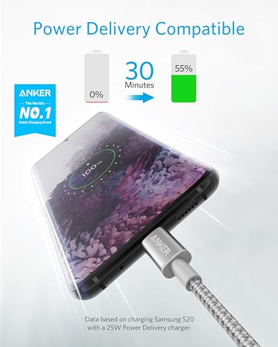 Anker USB C to USB C Cable, 60W Fast Charging Cable(2-Pack, 3.3 ft, Silver) - color: Silver, size: 3.3FT*2