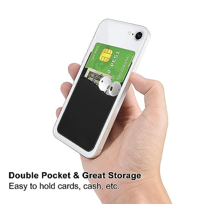 Senose 5 Pack Phone Wallet, Card Holder Back of Phone Stick On Pocket Credit ID Card Sleeve, Strong Adhesive Sticker Cellphone Wallet Compatible for iPhone, Android & Most Smartphones - color: Black*5