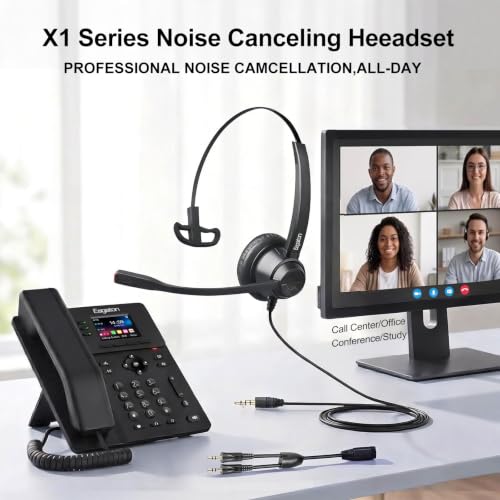 X1 Single Ear Office Headset with 3.5mm & Y-Adapter - Noise Cancelling Mic - Wired Call Center Headset for PC Laptop Phone, Zoom & Teams