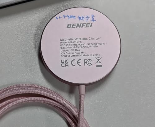 BENFEI Magnetic Wireless Charger Compatible with MagSafe for iPhone 17/16/15/14/13/12, Aluminum, up to 7.5W, 1.5m Cable - color: Pink