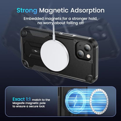 Caka for iPhone 13 Case & iPhone 14 Case with Stand Black | Compatible with MagSafe, Built-in Hidden Kickstand, Solid Protective Dual-layer TPU+PC Shockproof Magnetic Phone Cover - color: Black