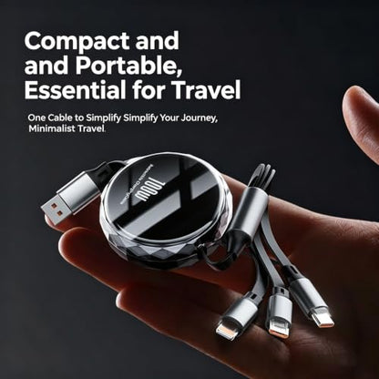 PLENTY MORE 100W 3-in-1 Retractable Charging Cable, Multi USB-C/Lightning/Micro Cord for Phones