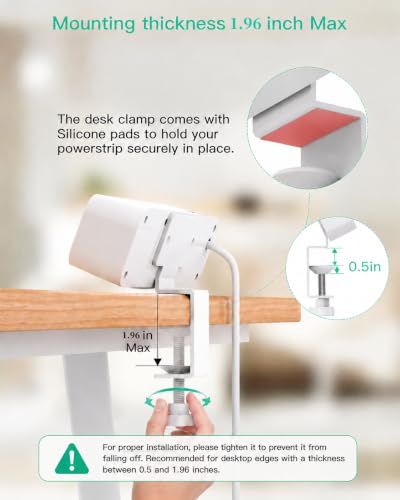Mifaso PD65W Desk Clamp Power Strip, 1080J Surge Protector, 2 USB C - color: White, size: PD65W