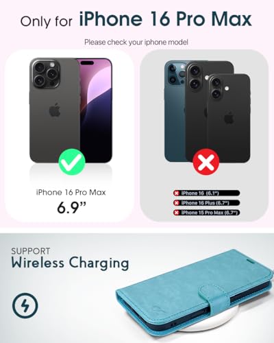 OCASE for iPhone 16 Pro Max Wallet Case, PU Leather Crossbody Phone Case with Removable Shoulder Strap, Kickstand, RFID Blocking Card Slots, Flip Folio Phone Cover 6.9 Inch 2024, Ice Blue - color: Ice Blue, size: iPhone 16 Pro Max