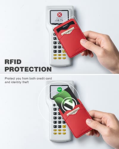 VULKIT Stick on Card Holder Compatible for iphone Leather Cell Phone Wallet Credit Card Case Strong Sticker for Women - color: Red