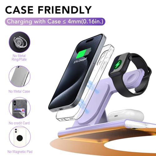 3 in 1 Foldable Charging Station for Apple Wireless Charger - color: Purple