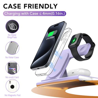 3 in 1 Foldable Charging Station for Apple Wireless Charger - color: Purple