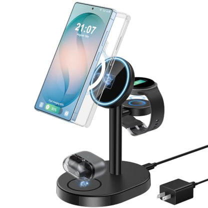 Hevanto 3 in 1 Wireless Charger for Samsung Galaxy, 15W MagSafe Charging - color: Charcoal-Black, size: 15W