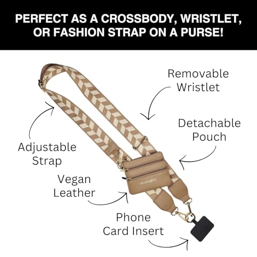 Save the Girls Clip & Go Phone Lanyard with Wallet Pouch, Chevron - color: Brown/Cream