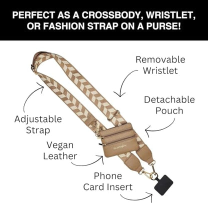 Save the Girls Clip & Go Phone Lanyard with Wallet Pouch, Chevron - color: Brown/Cream