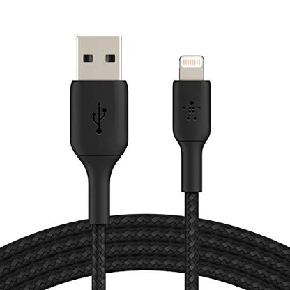 Belkin BoostCharge Braided Lightning Cable - 6.6ft/2M - MFi Certified Apple iPhone Charger USB to Lightning Cable 6ft - iPhone Cable - iPhone Charger Cable - Apple Charger - USB Phone Charger - Black - color: Black, style: 6.6 ft