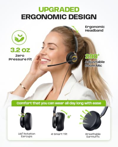 Acer USB Headset with Microphone, Clear Sound Quality for Call ＆ Meetings, Wired Computer Headset for PC Laptop, Single Ear Headset for Office, Work, Teams and Call Center Use - USB-A/C & 3.5mm