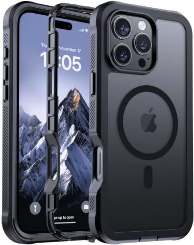 jaroco Magnetic for iPhone 16 Pro Max Case Heavy Duty Protection Black | Compatible with MagSafe,Military Grade Drop Protection,Translucent Matte,Non-Slip,Shockproof 2-Layer Durable Bumper Case - color: Black, size: iPhone 16 Pro Max