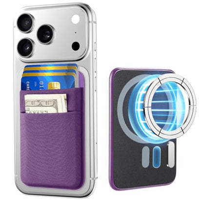 takyu Wallet Compatible with Magsafe, Stretchy Cloth Fabric 2600Gs Secure Magnetic Strength Minimalist Wallet Phone Credit Card Holder Compatible with iPhone 17 16 15 14 13 12 Series Purple - color: Purple