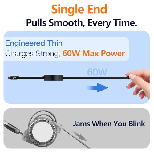 AGVEE 1.6ft Fixed / 2.3ft Extend Single-End Retractable USB C to C Cable - size: 1.6ft Fixed / 2.3ft Extend, style: C to C