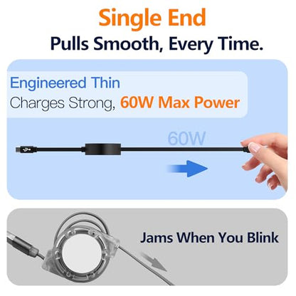 AGVEE 1.6ft Fixed / 2.3ft Extend Single-End Retractable USB C to C Cable - size: 1.6ft Fixed / 2.3ft Extend, style: C to C