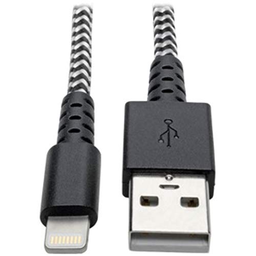 Tripp Lite Heavy Duty USB to Lightning Charging & Data Cable, Heavy Duty with Braided Jacket, MFi Certified for Apple iPhone, iPad & iPod - 6 Feet / 1.8 Meters, 2-Year Warranty (M100-006-HD) - color: Black/White, size: 6 ft. (Heavy Duty)